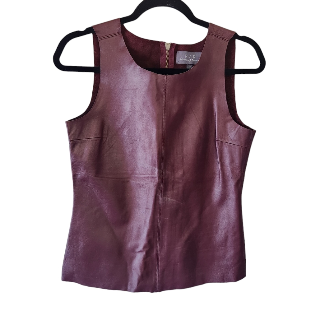 PJK Patterson J. Kincaid burgundy lamb leather zip up top size xs